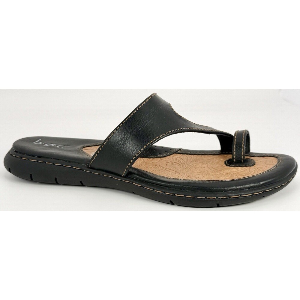 B.O.C Black Toe Ring Sandals Womens 7M Comfort Boho Casual Slip On Leather